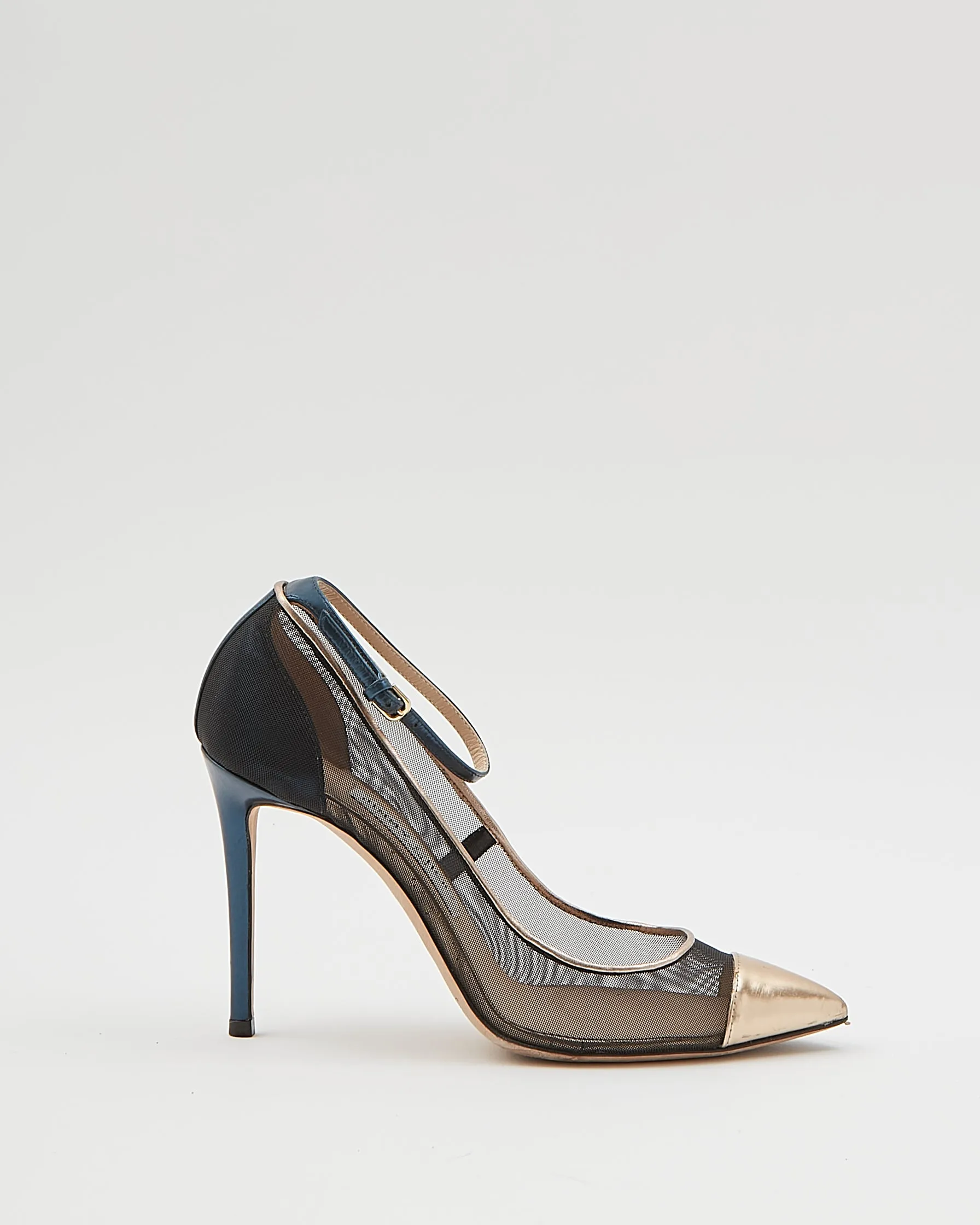 Jimmy Choo Blue/Gold Metallic Strap Point Toe Heels - 37
