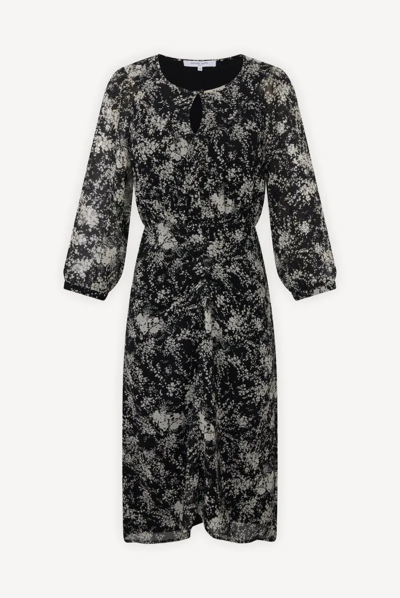 JULIA DRAPED VOILE FLORAL PRINT DRESS
