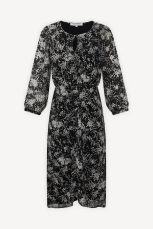 JULIA DRAPED VOILE FLORAL PRINT DRESS