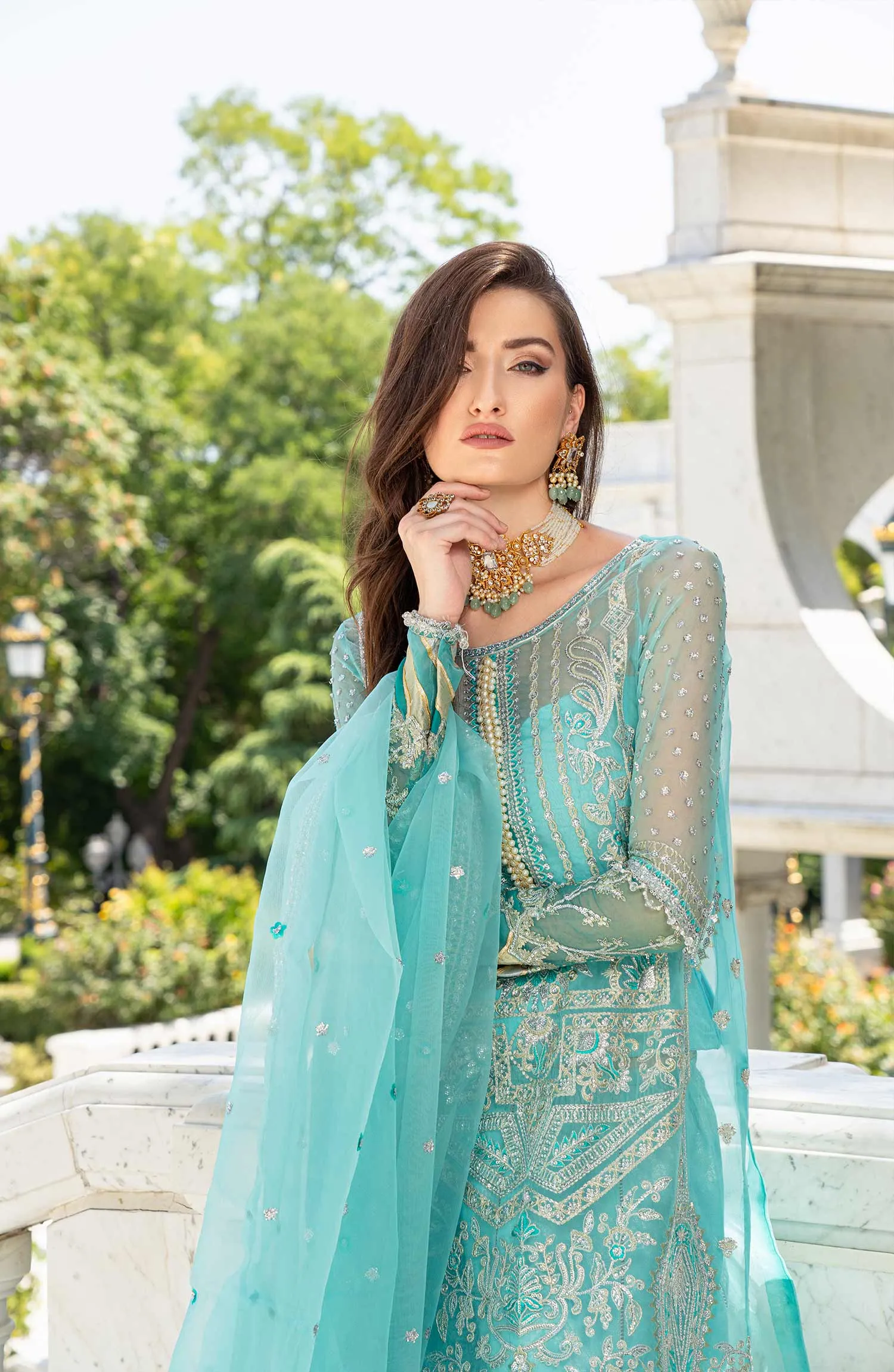 Kameez Trouser Dupatta Embroidered Pakistani Blue Dress