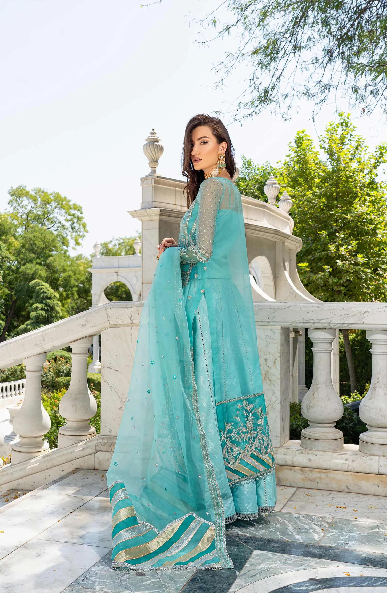 Kameez Trouser Dupatta Embroidered Pakistani Blue Dress
