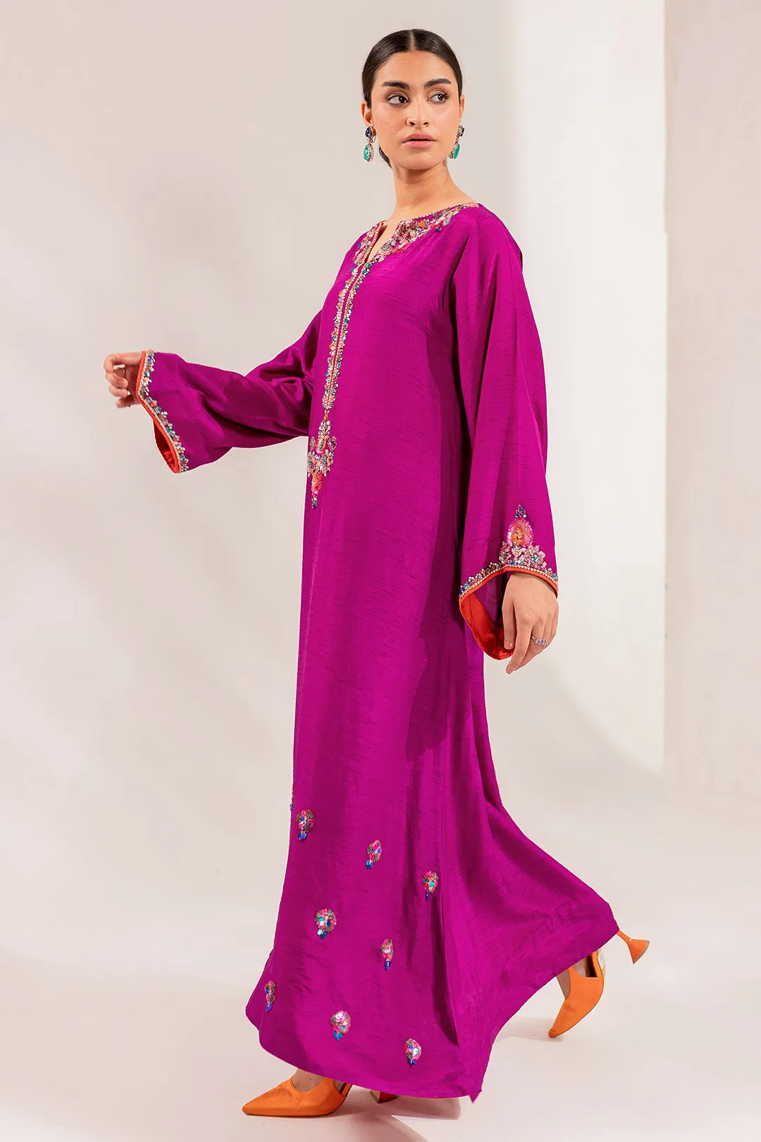 Kameez Trouser Raw Silk Pakistani Eid Dress in Magenta