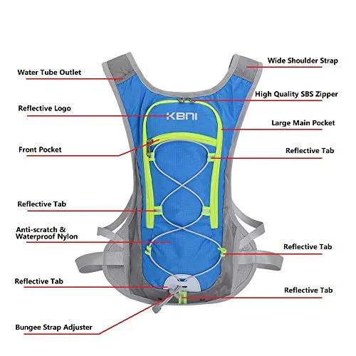 KBNI Hydration Backpack with 2 Litre (68 Ounce) Water Bladder, Lightweight, Suitable for Outdoor Hiking Running Cycling Camping Climbing Sports Perfect for Men Women & Kids