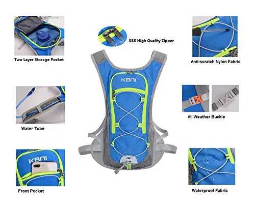 KBNI Hydration Backpack with 2 Litre (68 Ounce) Water Bladder, Lightweight, Suitable for Outdoor Hiking Running Cycling Camping Climbing Sports Perfect for Men Women & Kids