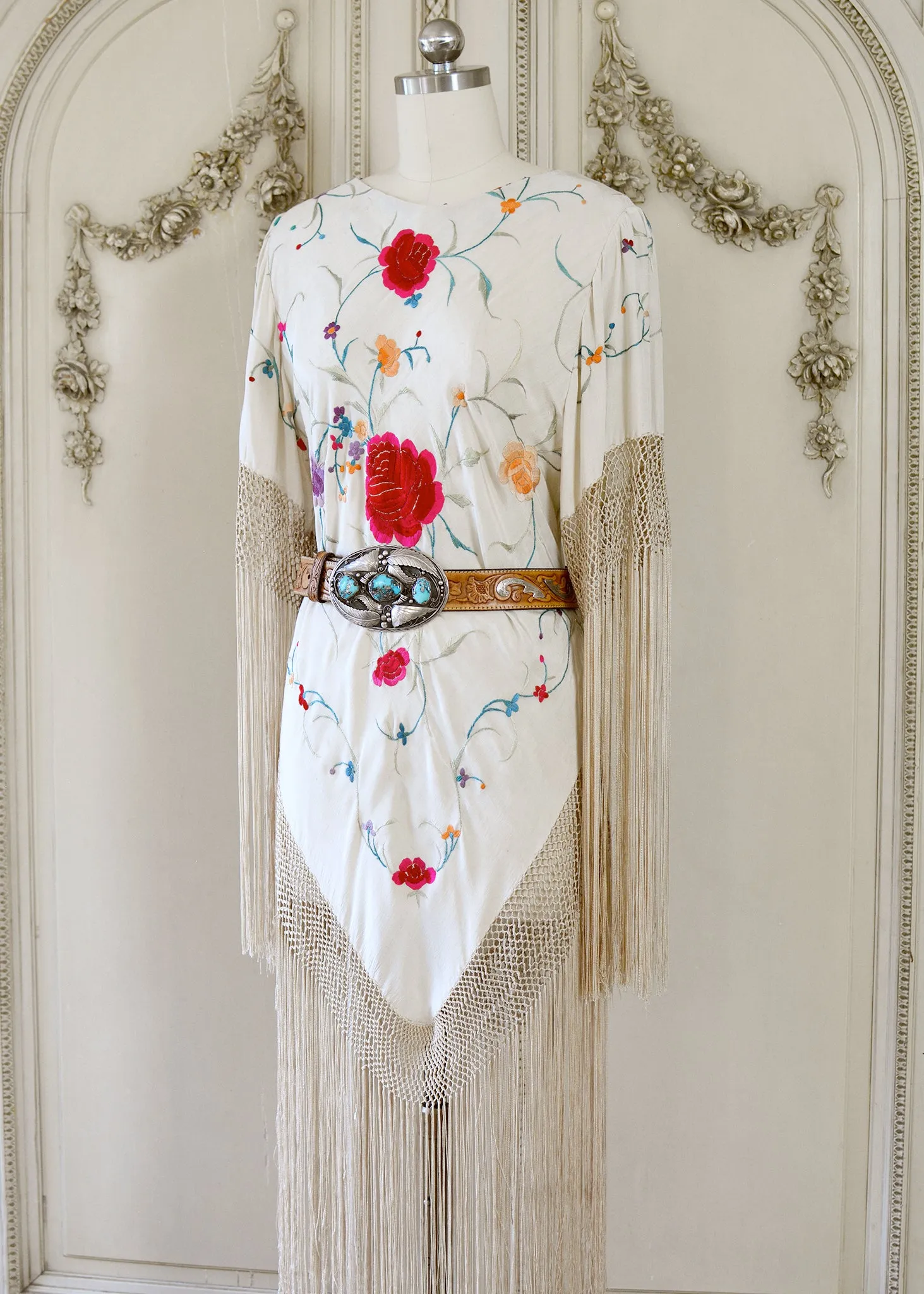 Kit Antique Hand Embroidered Creme with Roses Silk Festival Dress