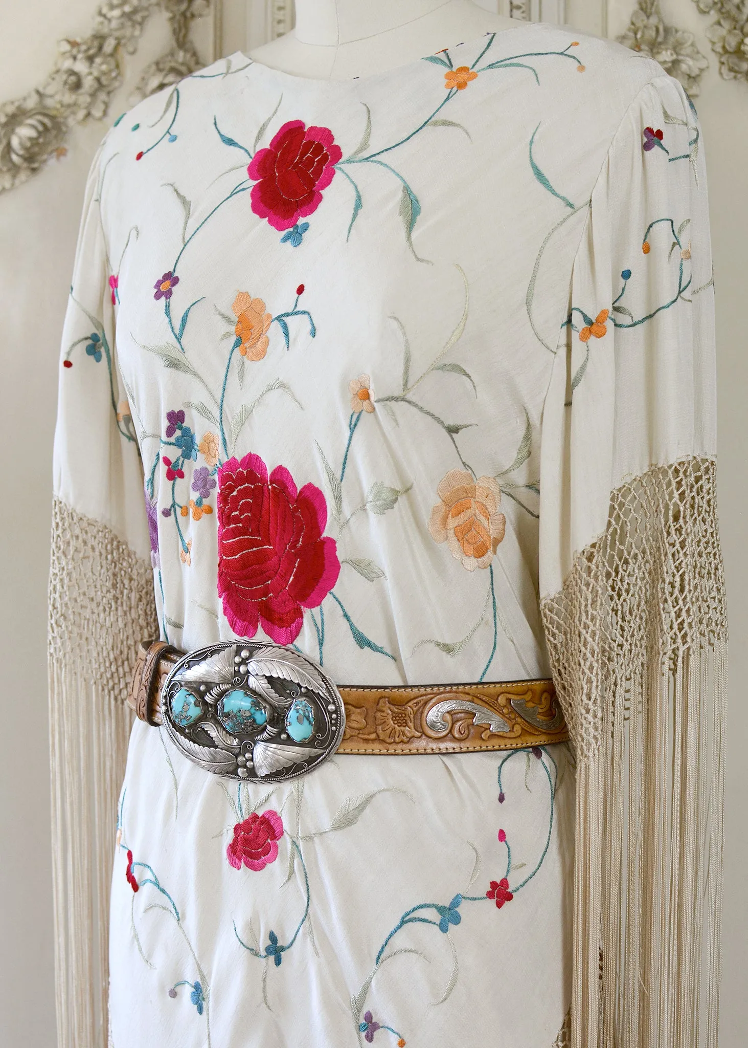 Kit Antique Hand Embroidered Creme with Roses Silk Festival Dress