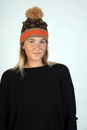 Knitted Monogram Hat W/Fox Pom