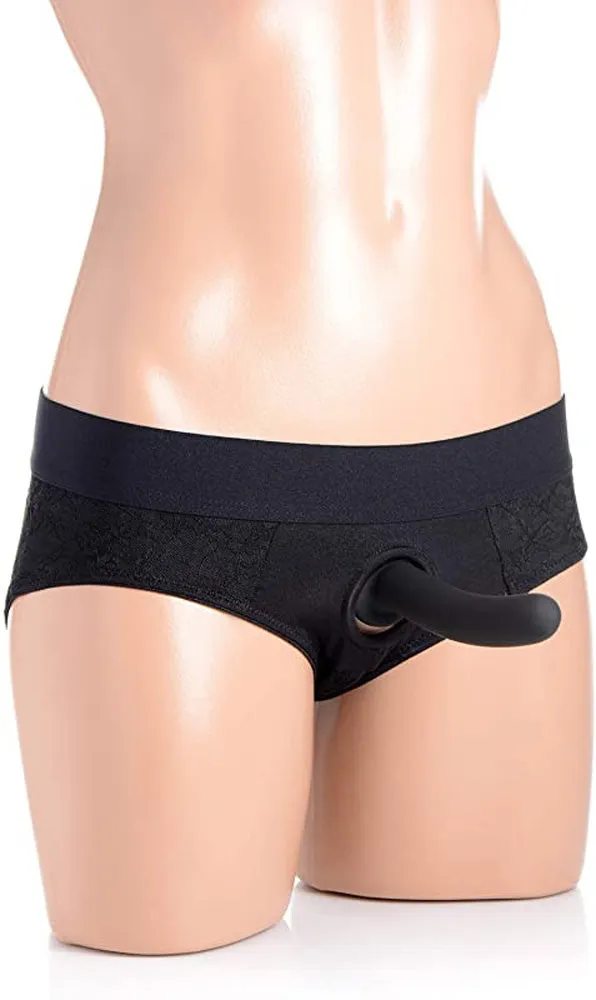 Lace Envy Crotchless Panty Harness - 2xl - Black