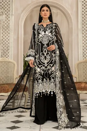 Latest Black Kameez Salwar with White Embroidery #PF342