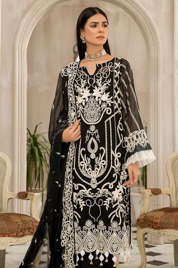 Latest Black Kameez Salwar with White Embroidery #PF342