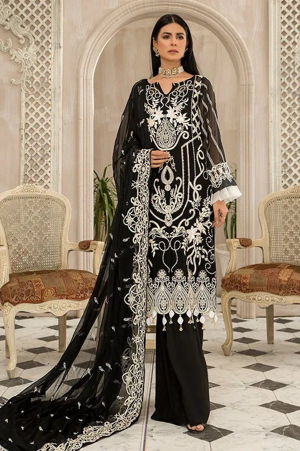 Latest Black Kameez Salwar with White Embroidery #PF342