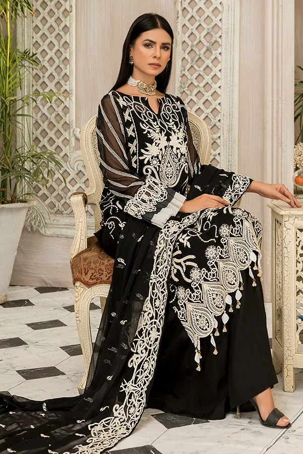 Latest Black Kameez Salwar with White Embroidery #PF342
