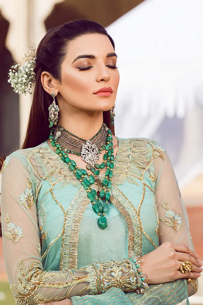 Latest designer embroidered Asian party outfit in mint green color # P2442
