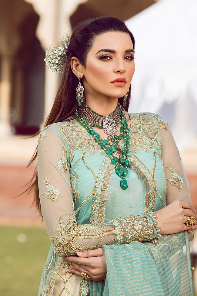 Latest designer embroidered Asian party outfit in mint green color # P2442