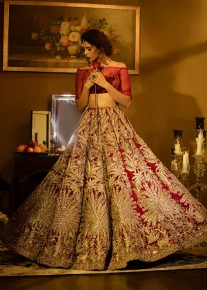 Latest embellished Indian skirt dress in red color for wedding wear # B3404