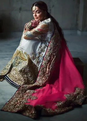 Latest organza embroidered lehnga dress in blue and red color # B3394