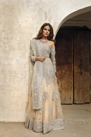 Latest Pakistani embroidered walima dress in lavish peach color # B3447
