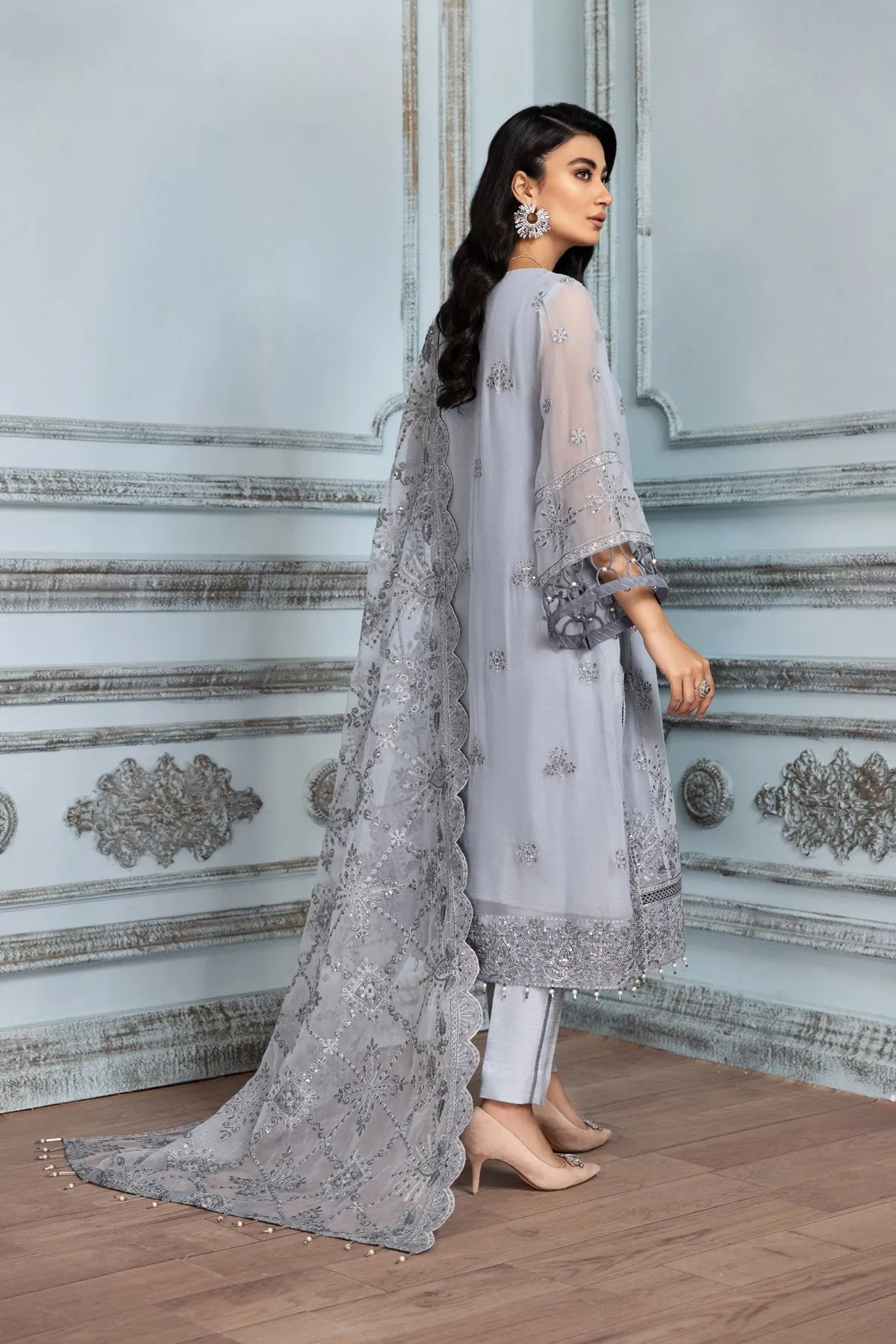 Latest Pakistani Party Wear in Light Grey Shade #PF288