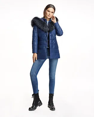 Leather Jacket With Fox Trimmed Hood