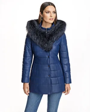 Leather Jacket With Fox Trimmed Hood