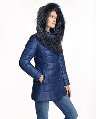 Leather Jacket With Fox Trimmed Hood