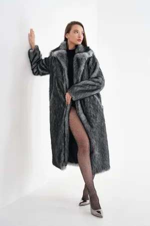 Long Faux Fur Coat – Gray Chinchilla Pattern