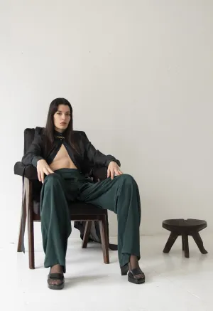 Long Silk Shirt Dress and Emerald Silk Pleated Pant