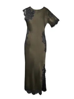 Luna Long Bias Dress - Moss Green/Black