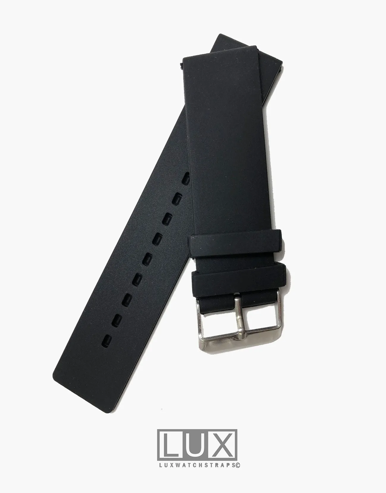 LUX Silicone Rubber Dive Watch Strap Black Flat