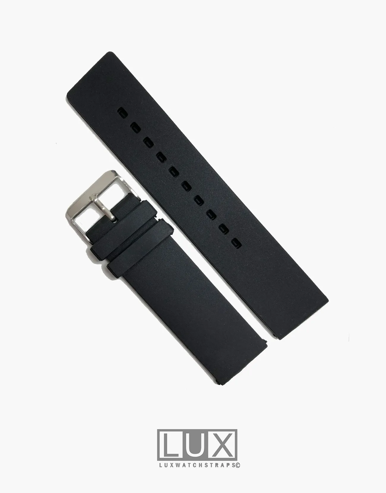 LUX Silicone Rubber Dive Watch Strap Black Flat