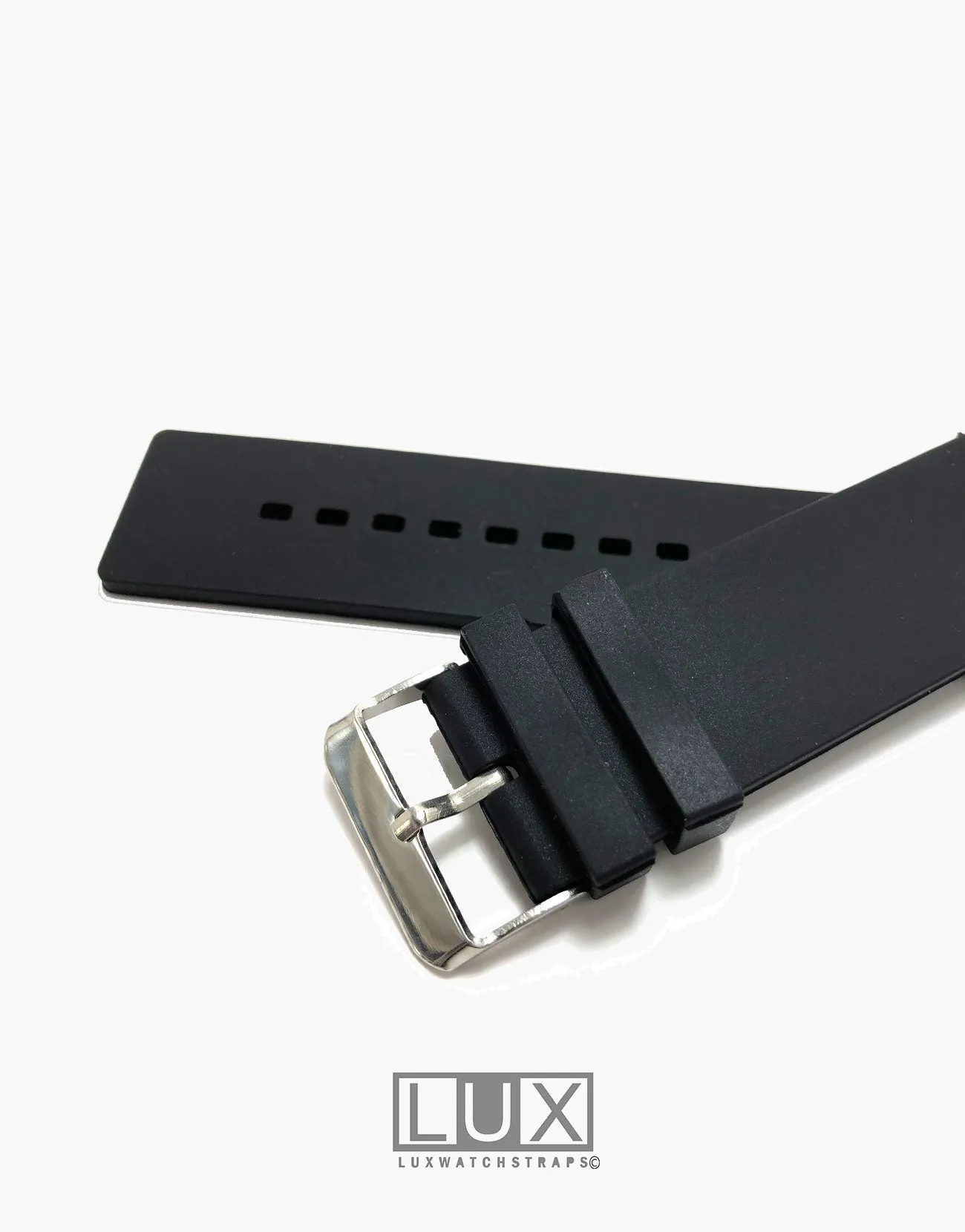 LUX Silicone Rubber Dive Watch Strap Black Flat