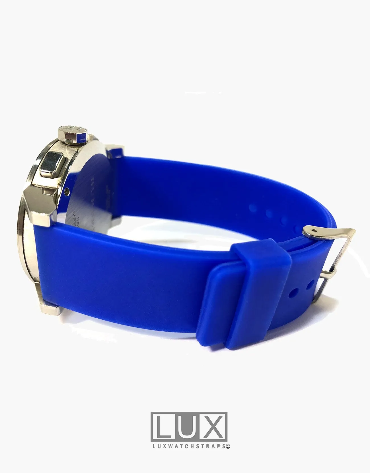 LUX Silicone Rubber Dive Watch Strap Blue Flat