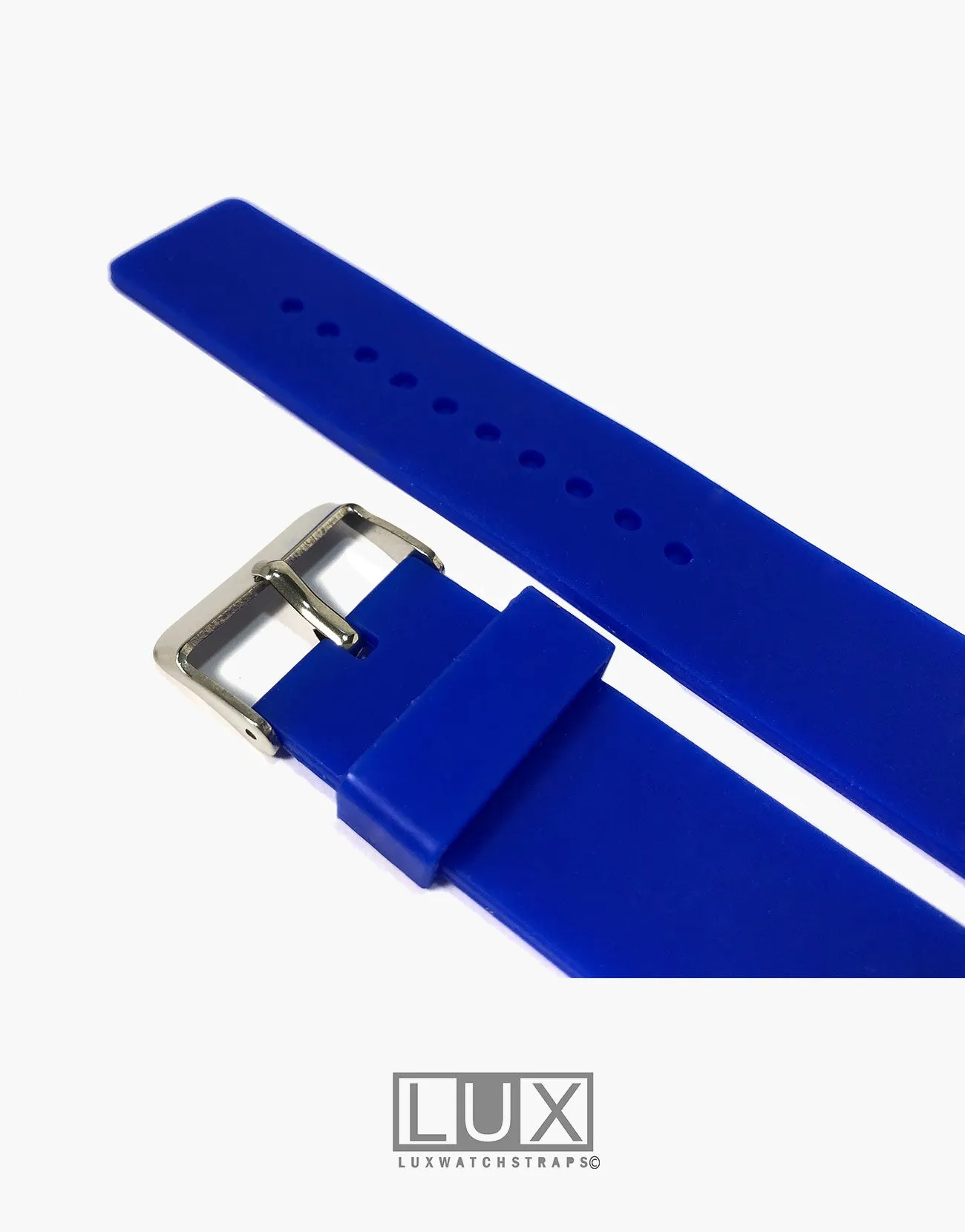 LUX Silicone Rubber Dive Watch Strap Blue Flat