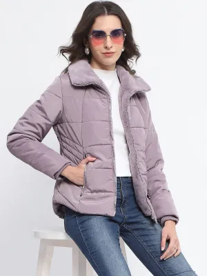 Madame Fur Detailed Collar Quilted Mauve Short Jacket