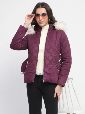 Madame Suede Fur Hooded Down Deep Plum Quilted Jacket