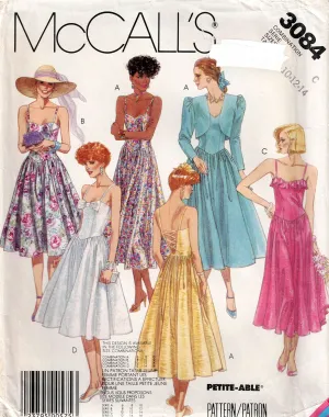 McCall's 3084 Womens Full Skirt Strappy Evening Prom Dress & Bolero Jacket 1980s Vintage Sewing Pattern Size 10 - 14 UNCUT Factory Folded