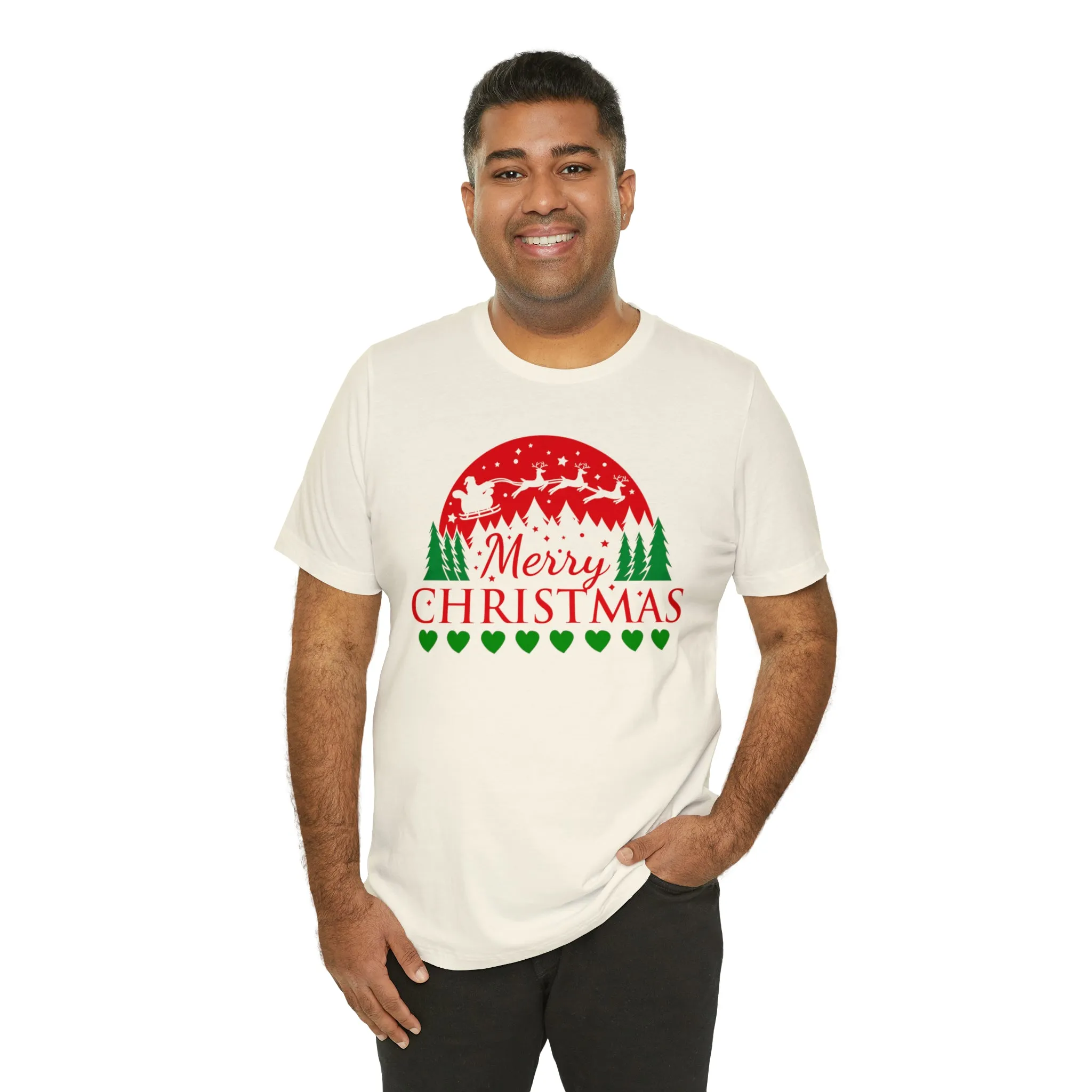 Merry Christmas Santa Sleigh T-Shirt | Festive XMas Tee |  Bella Canvas 3001 Unisex | Happy Holidays Short Sleeve T-Shirt