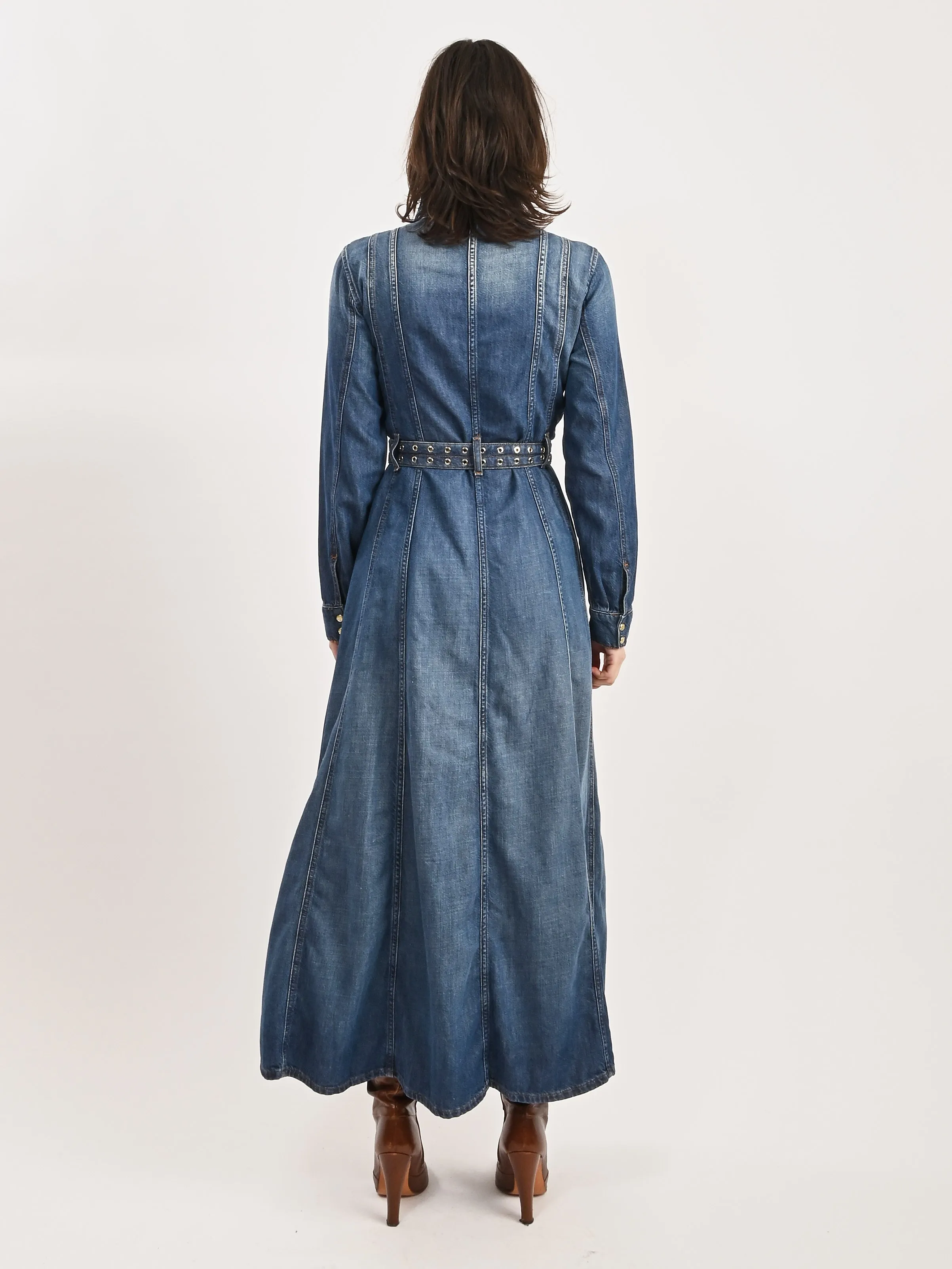 Mid Blue Vintage Light Denim Maxi Dress