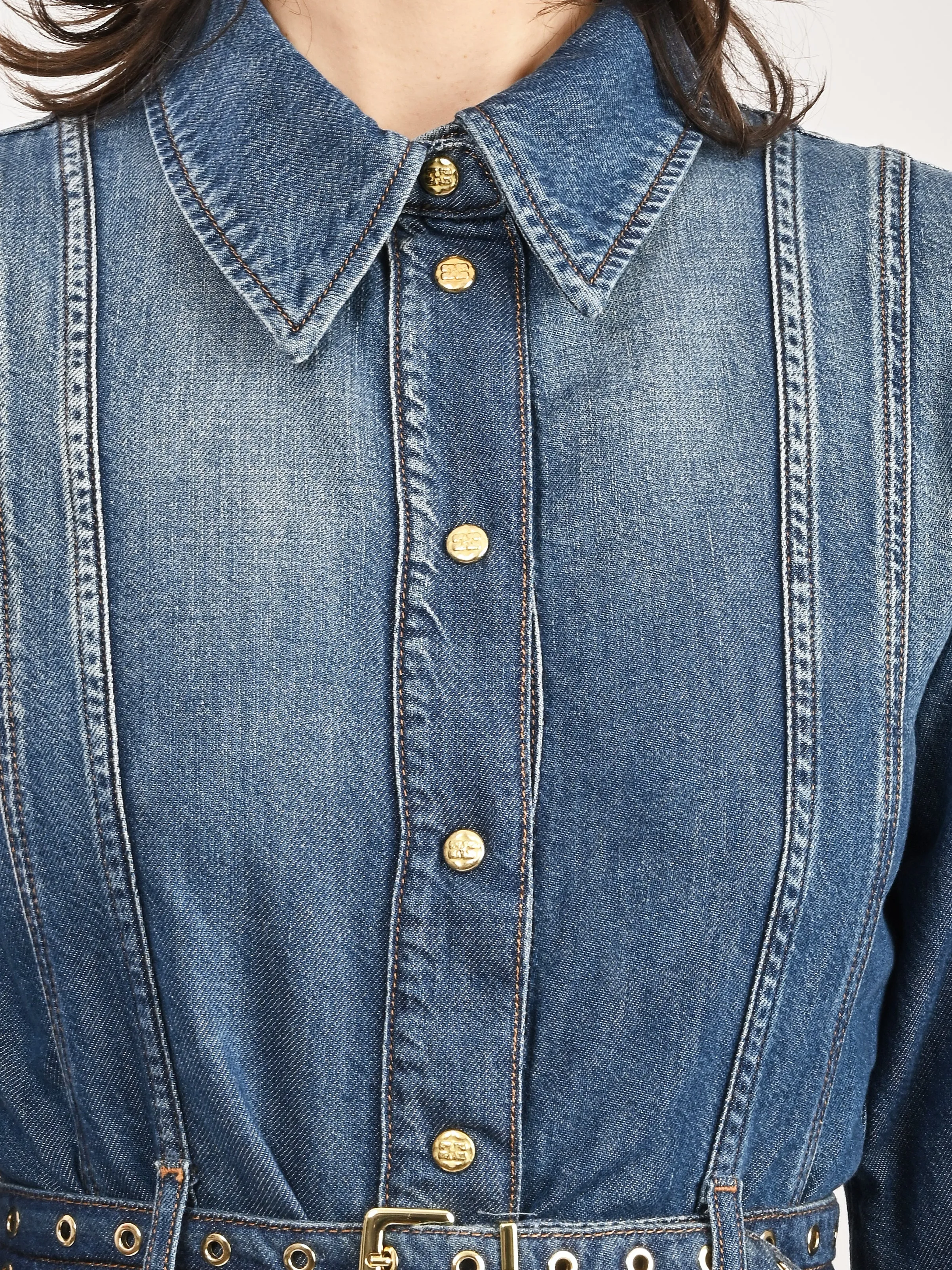 Mid Blue Vintage Light Denim Maxi Dress