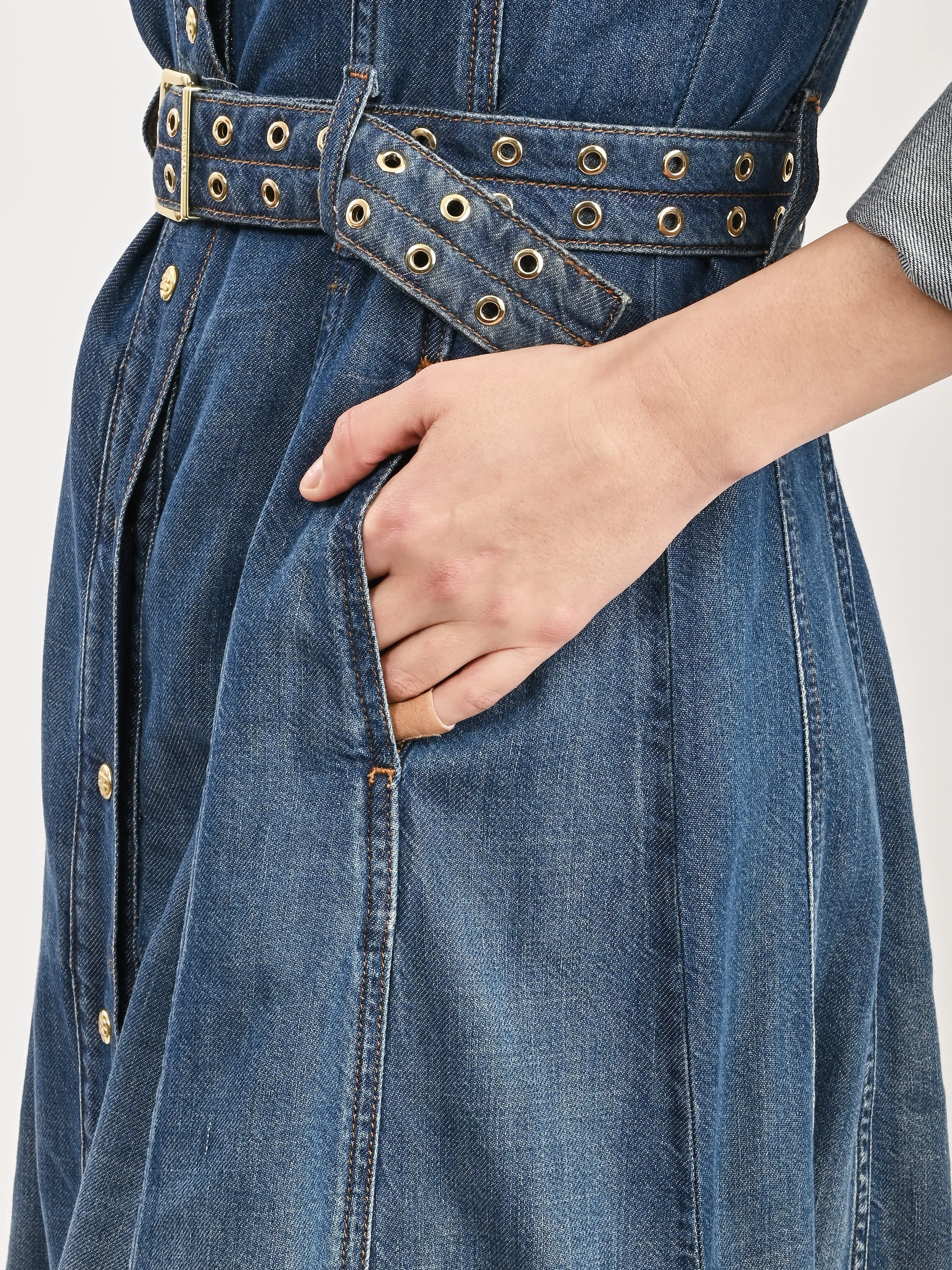 Mid Blue Vintage Light Denim Maxi Dress