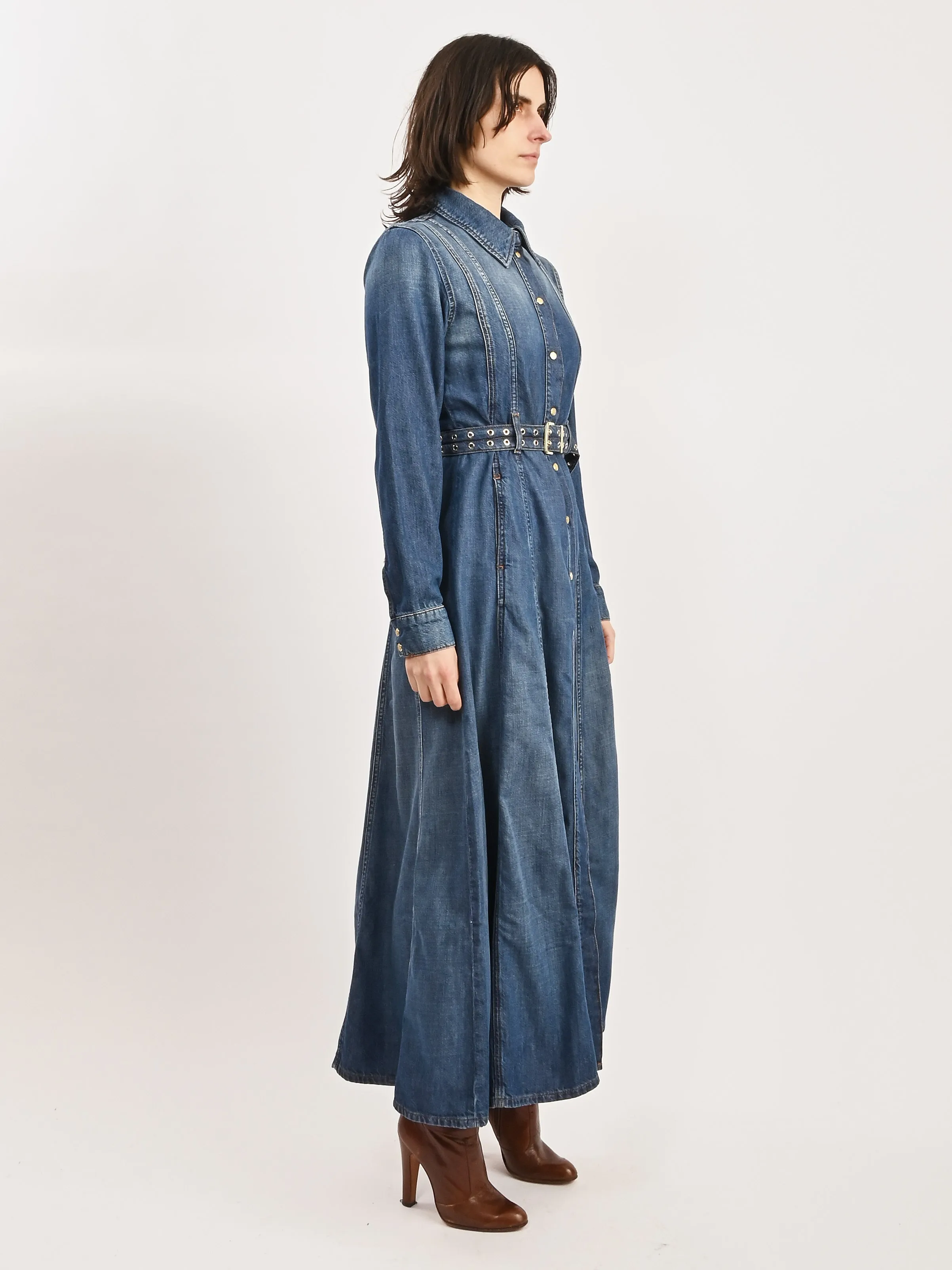 Mid Blue Vintage Light Denim Maxi Dress