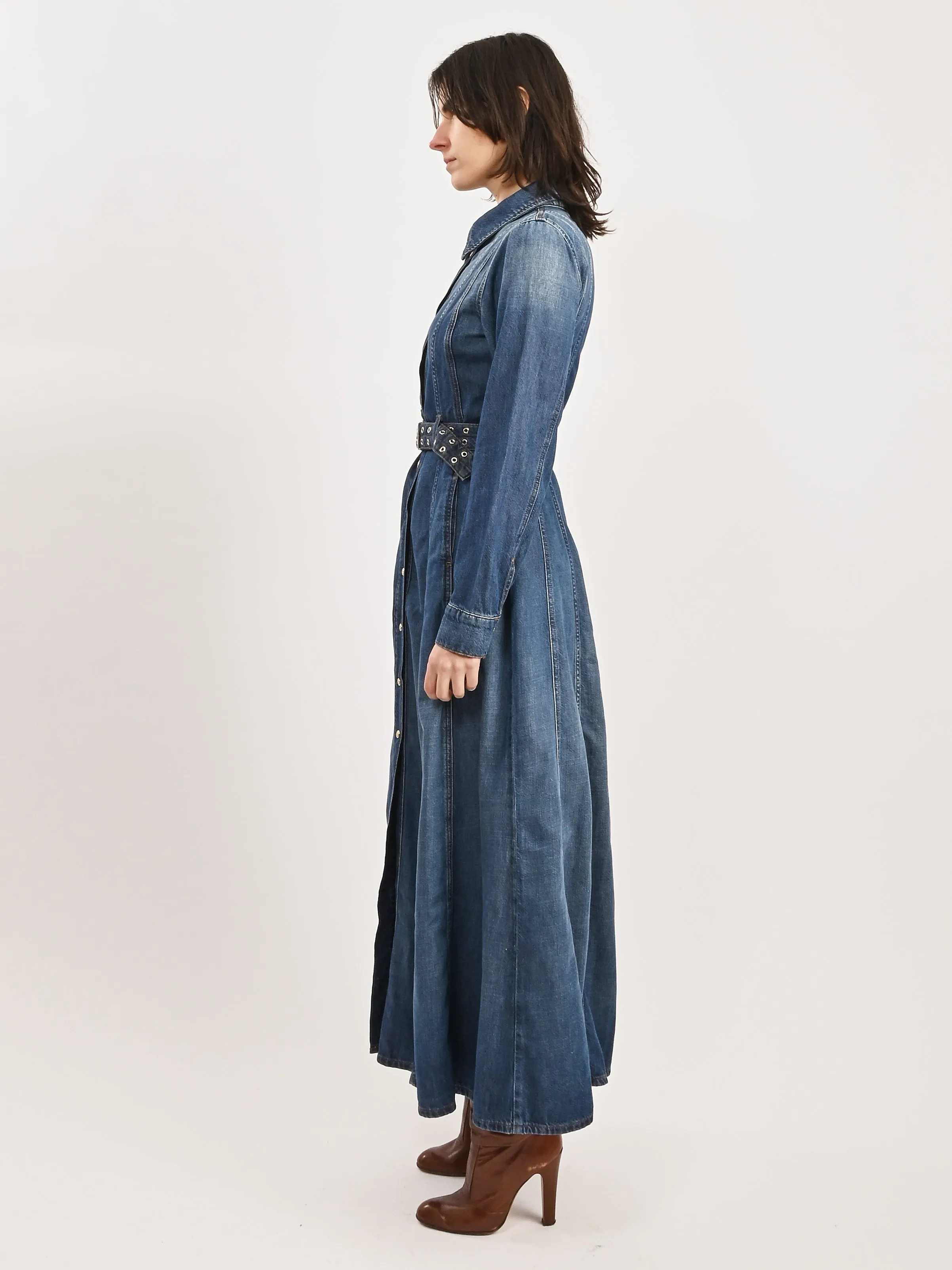 Mid Blue Vintage Light Denim Maxi Dress