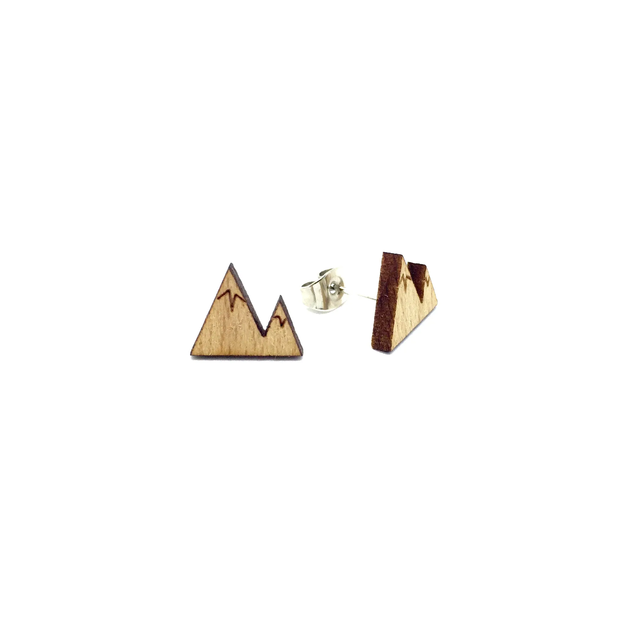 Mini Mountain Laser Cut Wood Earrings - LM