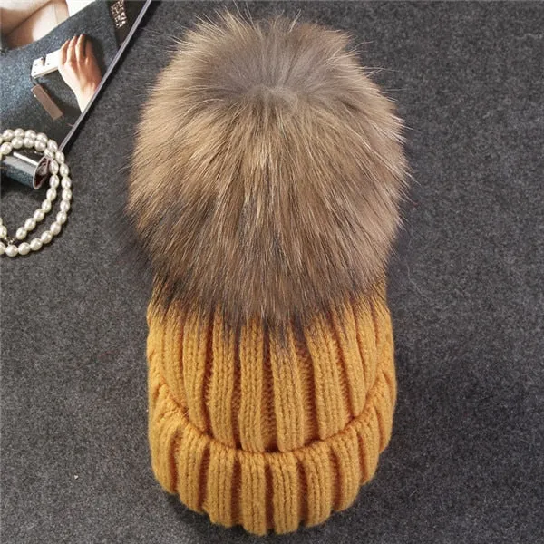 Mink and Fox Fur Ball Hat Multiple Colors