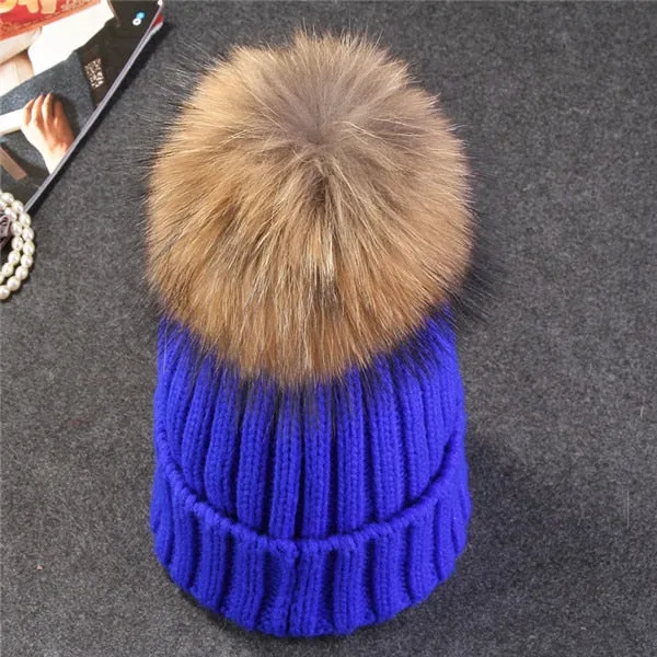 Mink and Fox Fur Ball Hat Multiple Colors