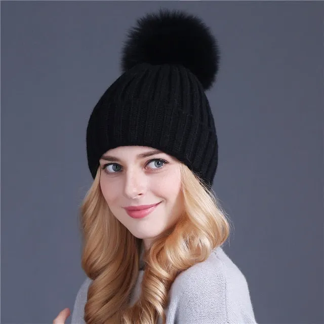 Mink and Fox Fur Ball Hat Multiple Colors