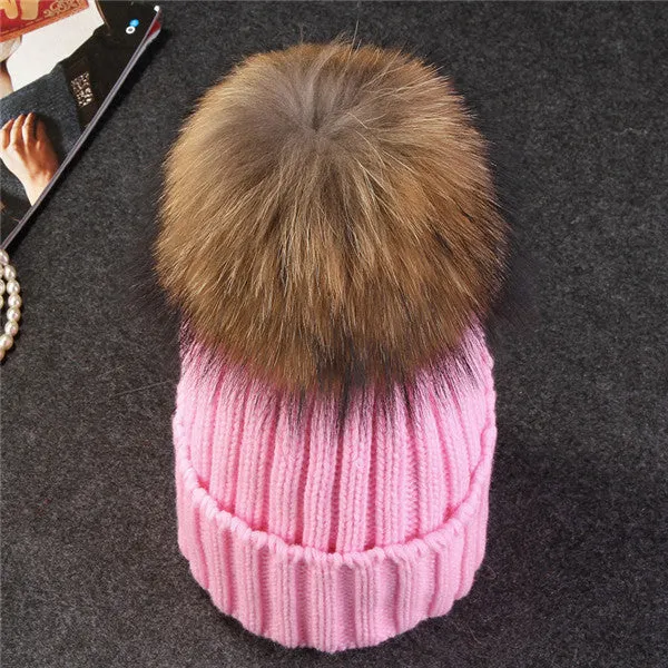 Mink and Fox Fur Ball Hat Multiple Colors