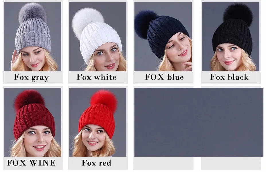 Mink and Fox Fur Ball Hat Multiple Colors