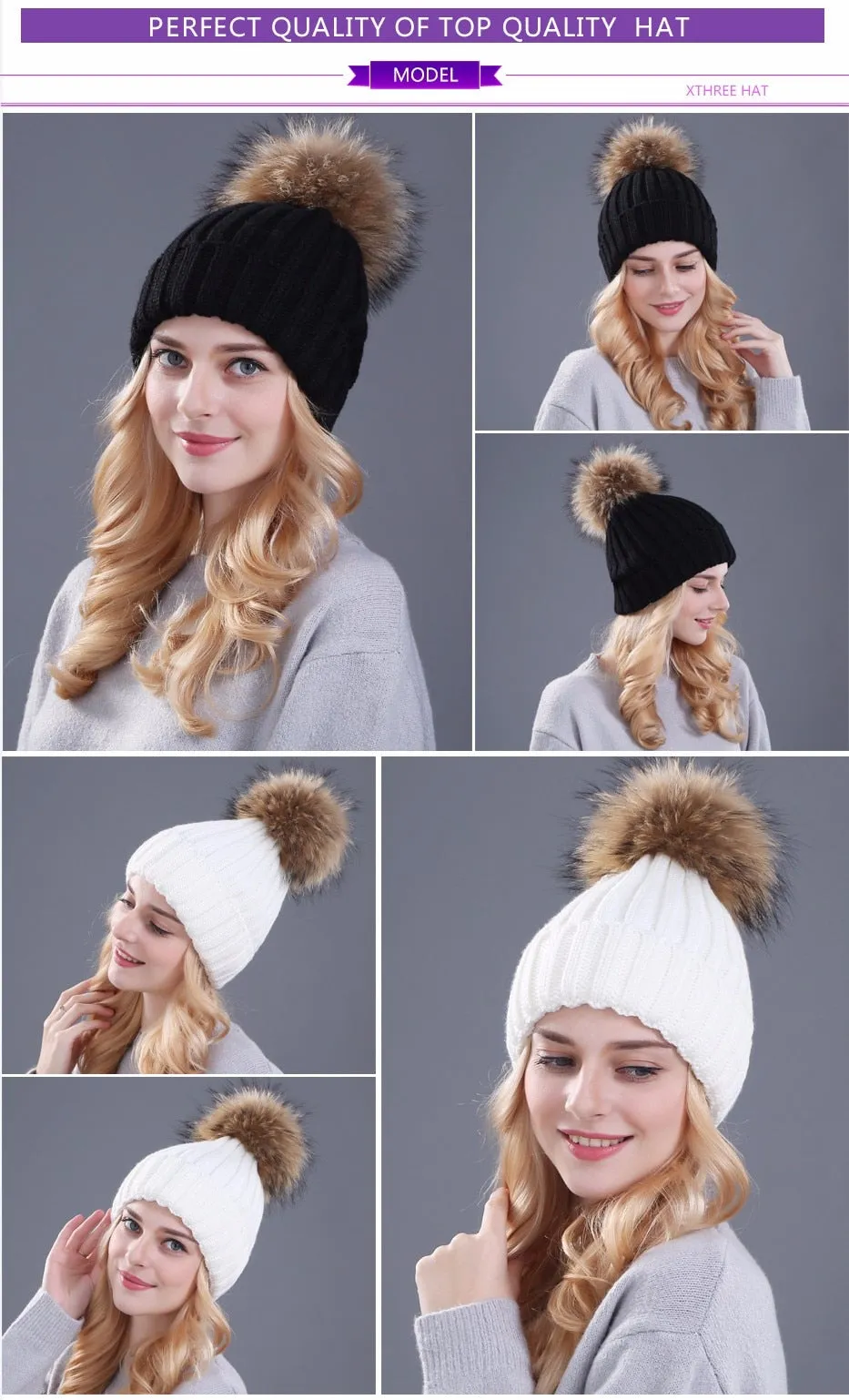 Mink and Fox Fur Ball Hat Multiple Colors