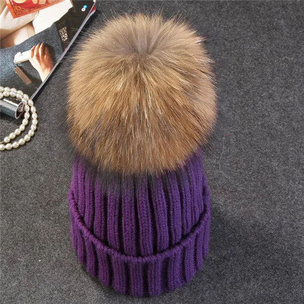 Mink and Fox Fur Ball Hat Multiple Colors